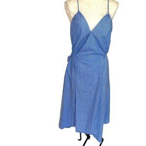 Joie Hepzibah Midi Wrap Dress Womens Size Medium Asymmetric Striped Cotton Voile